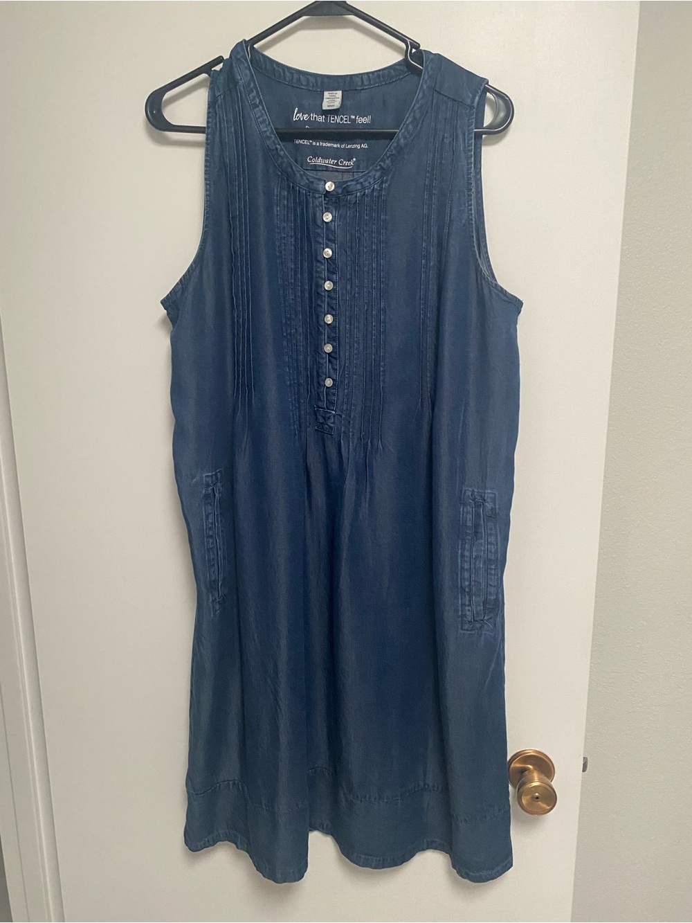 Coldwater Creek Sleeveless Chambray Blue Tencel Button-Front Dress Medium